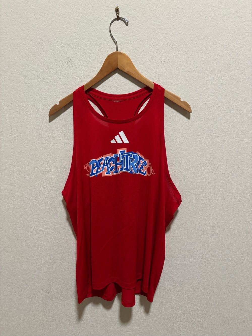 Adidas Women’s Red Tank with Blue and White Peachtree Graphic